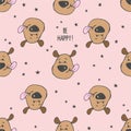 Lovely texture. Hand painted seamless pattern with cute dogs. Watercolor bright cartoon dogs on the background.