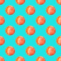 Hand painted seamless watercolor pattern. Polka pattern. Orange dots on blue background.