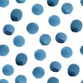 Hand painted seamless watercolor polka dot pattern in indigo blu