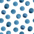 Hand painted seamless watercolor polka dot pattern in indigo blue. Watercolor ba