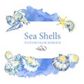 Hand painted seashells border. Watercolor decorative summer background. Royalty Free Stock Photo