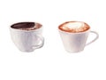 Hand painted Set with Cup of Coffee, cappuccino and chocolate mocha coffee isolated on white background Royalty Free Stock Photo