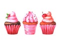 Hand painted set of watercolor colorful muffins Royalty Free Stock Photo