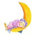 Hand painted Sleeping Angel Royalty Free Stock Photo