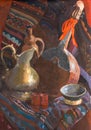hand-painted still life with jug and mandoline Royalty Free Stock Photo