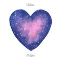 Hand painted vector space illustration in shape of a heart isolated on the white background. Watercolor style Royalty Free Stock Photo