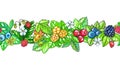 Hand painted watecolor Seamless border with berries and leaves