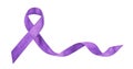 Watercolor drawing of purple waving decorative ribbon with artistic brushstrokes and stains. Royalty Free Stock Photo