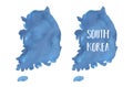 Watercolour illustration set of South Korea Map in sky blue color with artistic gradient and brushstrokes.