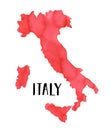 Watercolour illustration of Italy Map Silhouette in bright red color with artistic brushstrokes. Royalty Free Stock Photo