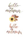 Hand painted watercolor Autumn Bouquet set with sunflower, leaves and berries Royalty Free Stock Photo