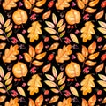 Hand painted watercolor autumn leaves seamless pattern.