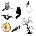 Hand painted watercolor Big Halloween elements set.Halloween characters. Royalty Free Stock Photo