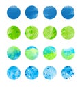 Hand painted watercolor of blue and green circles set isolated on white background for design Royalty Free Stock Photo