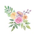 Watercolor Bouquet Hatch Purple Pink Roses Floral Flowers Berries Royalty Free Stock Photo