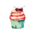 Hand painted watercolor cherry muffin. Vector illustration Royalty Free Stock Photo