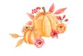Watercolor Pumpkins Flowers Hand Painted Fall Autumn Wreath