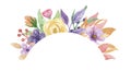 Watercolor Purple Frame Arch Lilac Wreath Summer Flower Pink Hand Painted Royalty Free Stock Photo