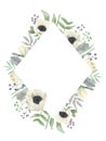 Watercolour Diamond Winter Flower Hand Painted Berries Frame Royalty Free Stock Photo