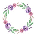 Watercolour Pink Purple Flower Circle Hand Painted Summer Frame Royalty Free Stock Photo