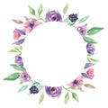 Watercolour Frame Pink Purple Wreath Wedding Flower Hand Painted Summer Royalty Free Stock Photo