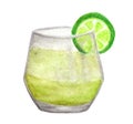 Hand painted watercolor of Cold fresh lemonade drink with lime isolated on white background , with clipping path