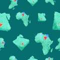 Maps of Egypt and Africa in a seamless watercolor pattern