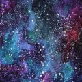 Hand painted watercolor cosmic texture with stars. Royalty Free Stock Photo