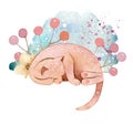 Hand painted watercolor cute cartoon cat composition Royalty Free Stock Photo