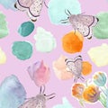 Hand painted watercolor delicate moth flower pattern Royalty Free Stock Photo
