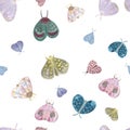Hand painted watercolor delicate moth pattern Royalty Free Stock Photo