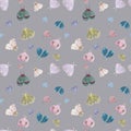 Hand painted watercolor delicate moth pattern on warm grey background Royalty Free Stock Photo