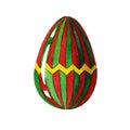 Hand painted watercolor Easter egg with red and green stripes, and yellow decorative ornamental element isolated on Royalty Free Stock Photo