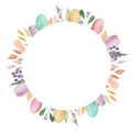 Easter Eggs Circle Frame Rectangle Watercolor Feather Pastel Spring Leaves Pink Floral