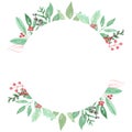 Watercolor Festive Winter Border Holidays Wreath Holly Berry Circle