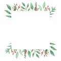 Watercolor Festive Winter Border Holidays Wreath Holly Berry Square