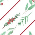 Watercolour Berries Red Green Flower Leaves Christmas Seamless Pattern Holidays Festive Royalty Free Stock Photo