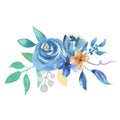 Watercolor Florals Blue Berries Leaves Bouquet Arrangement Wedding Flowers Royalty Free Stock Photo
