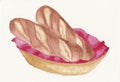 Hand painted watercolor of fresh bread in basket Royalty Free Stock Photo