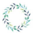 Watercolor Leaves Blue Green Wreath Garland