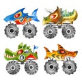 Hand painted watercolor monster cars. Royalty Free Stock Photo