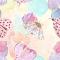 Hand painted watercolor peach fuzz stain delicate moth seamless pattern Royalty Free Stock Photo