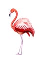 Hand painted watercolor pink and red flamingo bird standing on two lags Royalty Free Stock Photo