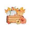 Hand painted watercolor pumpkin composition isolated on white background