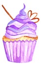 Watercolor purple cupcake