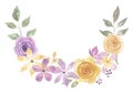 Watercolor Arch Leaves Floral Berries Buds Arrangement Purple Yellow