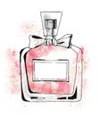 Hand painted watercolor red bottle of Perfume Royalty Free Stock Photo