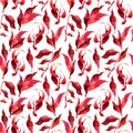 Hand painted watercolor red leaves seamless floral pattern background. twig and leaves seamless watercolor leaf pattern