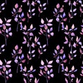 Watercolor seamless pattern purple-pink branches elements
