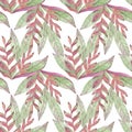 Hand painted watercolor seamless pattern. Tropical abstract plants background.